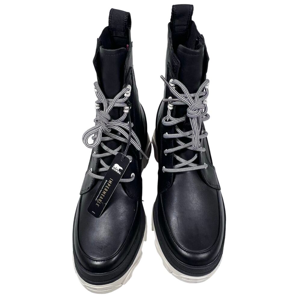 Sorel Brex Boot Lace Waterproof Boots Womens 8.5 Black White New - Picture 3 of 14